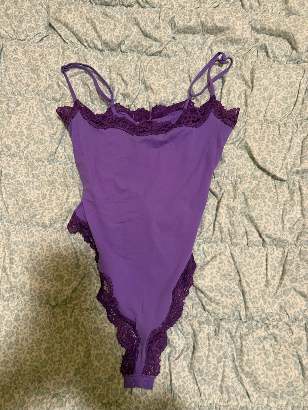 SKIMS Purple Lace-Trim Bodysuit Chemise